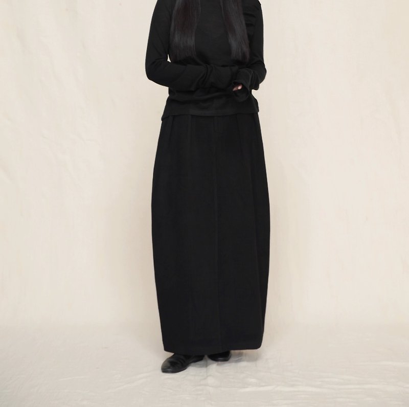French minimalist new Chinese style wool skirt - กระโปรง - วัสดุอื่นๆ สีดำ
