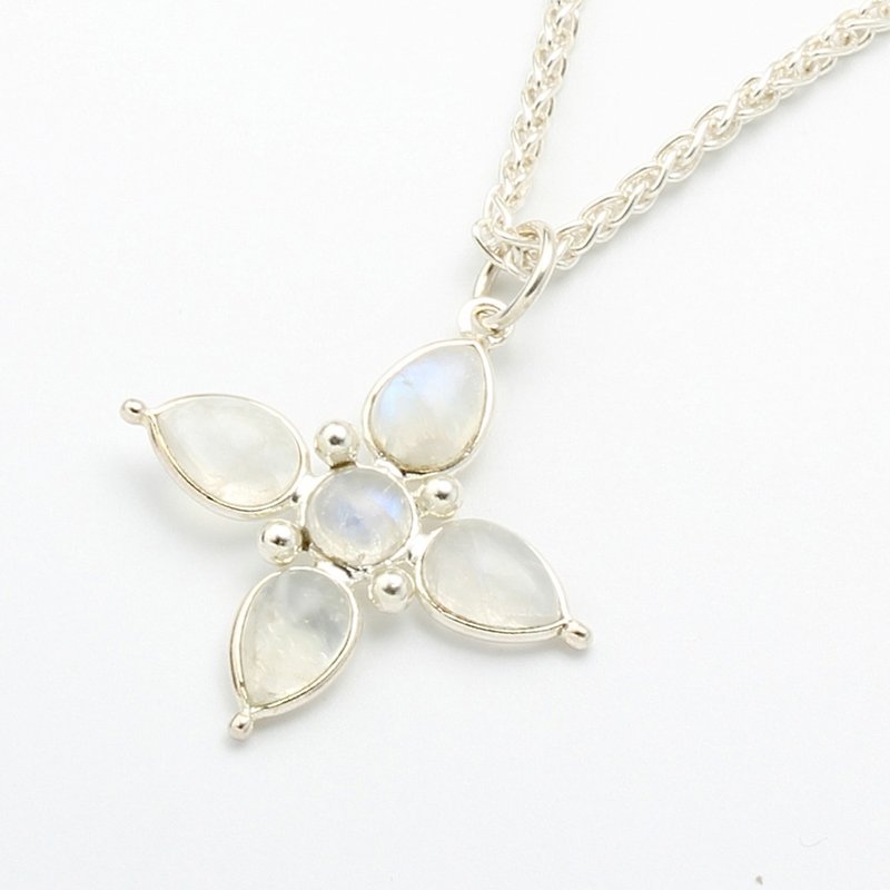 Elegant lucky cross Moonstone s925 sterling silver necklace Valentine's Day gift - Necklaces - Gemstone White