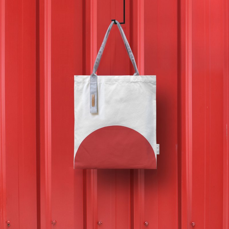 [Christmas gift] Colorful building block canvas bag x semi-circle red-shoulder and portable - Handbags & Totes - Other Materials Red