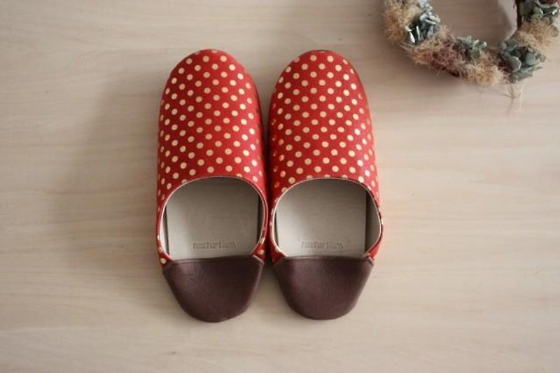 Baboosh polka dot red pigskin (S) - Indoor Slippers - Genuine Leather Red