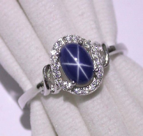 homejewgem 8 x 6 mm. Natural star blue sapphier ring silver sterling size 7.0 free resize