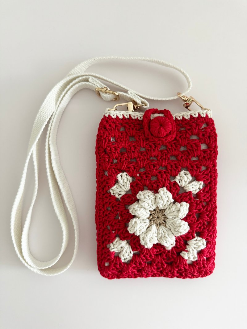 Crochet crossbody mobile pouch - กระเป๋าแมสเซนเจอร์ - ผ้าฝ้าย/ผ้าลินิน สีแดง