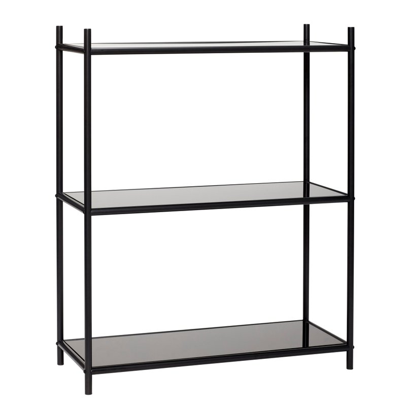 【Hübsch】－020903 Simple black glass plate shelf display rack - Bookshelves - Other Metals Black