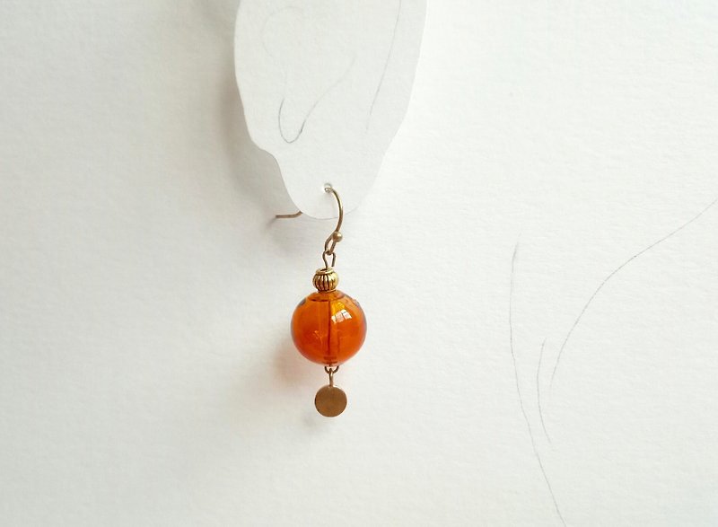 琥珀色琉璃燈籠精油耳環 - 耳環/耳夾 - 琉璃 橘色