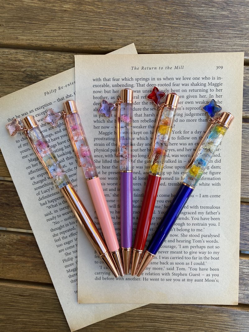 Fairy bursting pendant floating flower pen Rose Gold/gentle pink/romantic purple/magic red/mysterious blue - Ballpoint & Gel Pens - Plants & Flowers 