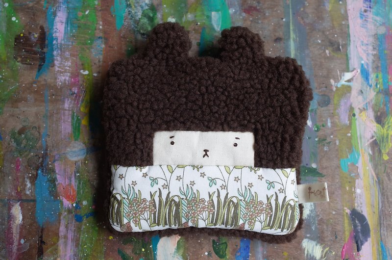 Duo baby rabbit coin purse - cocoa hair -146 stars small green grass - ที่ห้อยกุญแจ - ผ้าฝ้าย/ผ้าลินิน สีนำ้ตาล