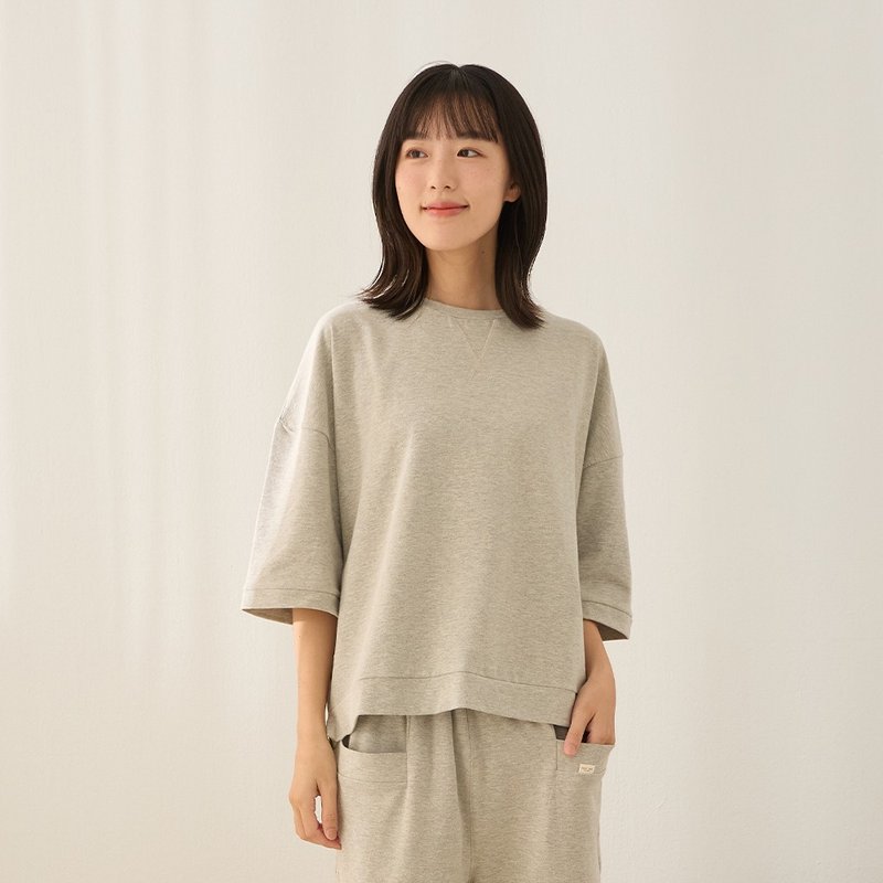 MIT organic cotton elastic side slit three-quarter sleeve top - 2 colors in total - ชุดนอน/ชุดอยู่บ้าน - ผ้าฝ้าย/ผ้าลินิน หลากหลายสี