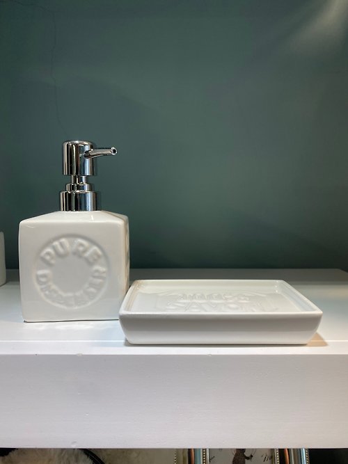 NIQQI NIQQI 法式陶瓷浮雕 洗手乳罐及皂盤雙件組