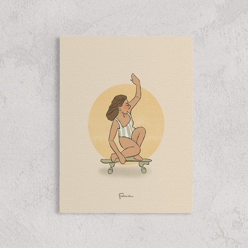 surf skate girl print painting wall decoration card - Posters - Paper White