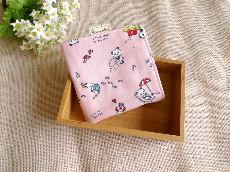 Cotton gauze handkerchief - beach kitten bear (powder) - Bibs - Paper Pink