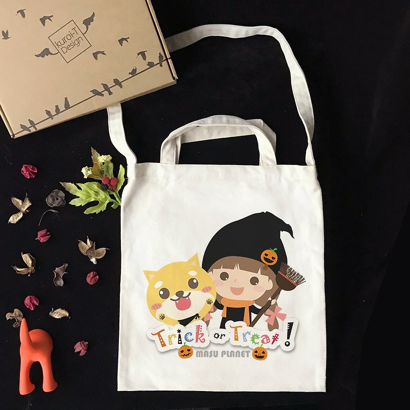 [Halloween Special] Illustrator Micky Trick or Treat Wenchuang Wind Straight Canvas Bag - Messenger Bags & Sling Bags - Cotton & Hemp 