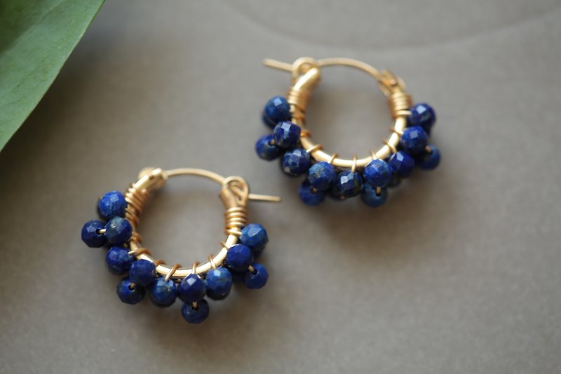 HappyCircle1.5cm│lapis lazuli skirt 14kgf Clip-On blue birthday gift - ต่างหู - เครื่องประดับพลอย สีน้ำเงิน