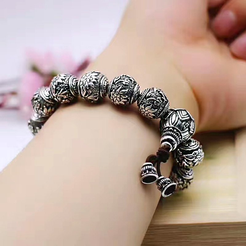 Foot silver lotus flower beads bracelet 📿 - สร้อยข้อมือ - โลหะ สีเงิน