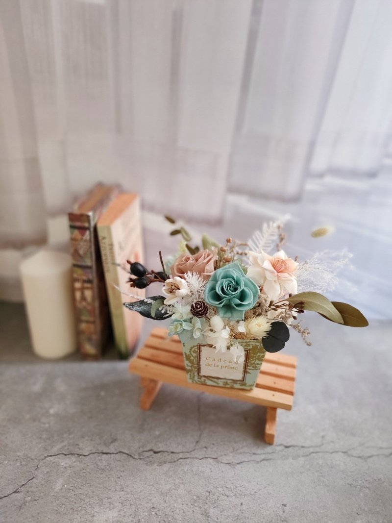 藍綠古典 永生小桌花 不凋盆花 開幕升遷花 - 乾燥花/永生花 - 植物．花 綠色