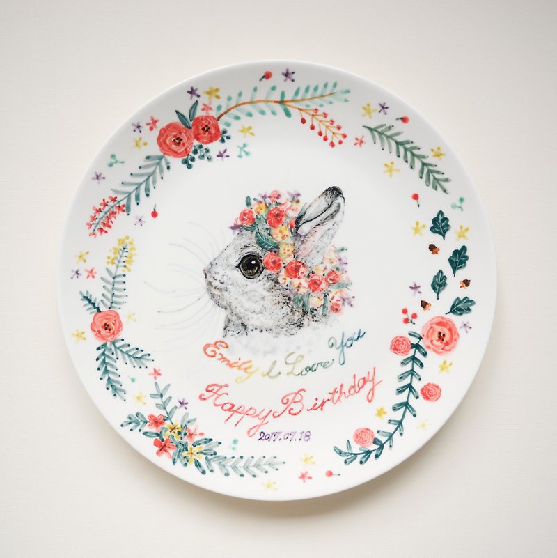 手繪10吋蛋糕盤-餐盤-訂製專屬圖案-客製化 - 小碟/醬油碟 - 瓷 白色