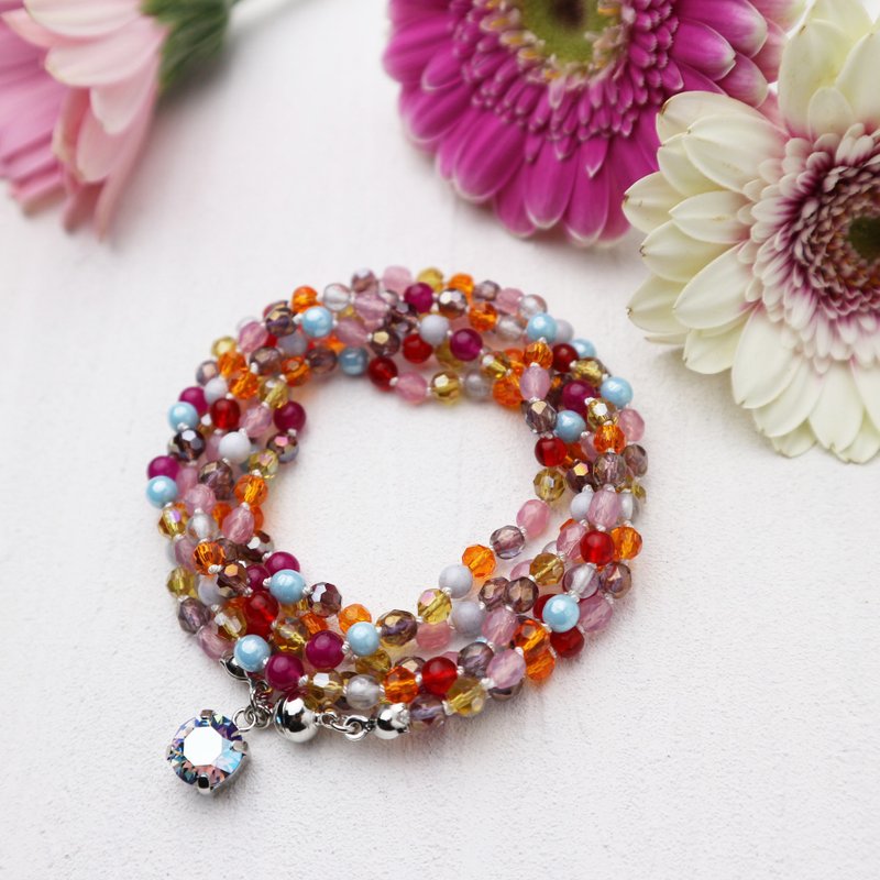 Wrap Bracelet (Pink Mix 02)/ピンクミックスのラップブレスレット - 手鍊/手環 - 玻璃 粉紅色