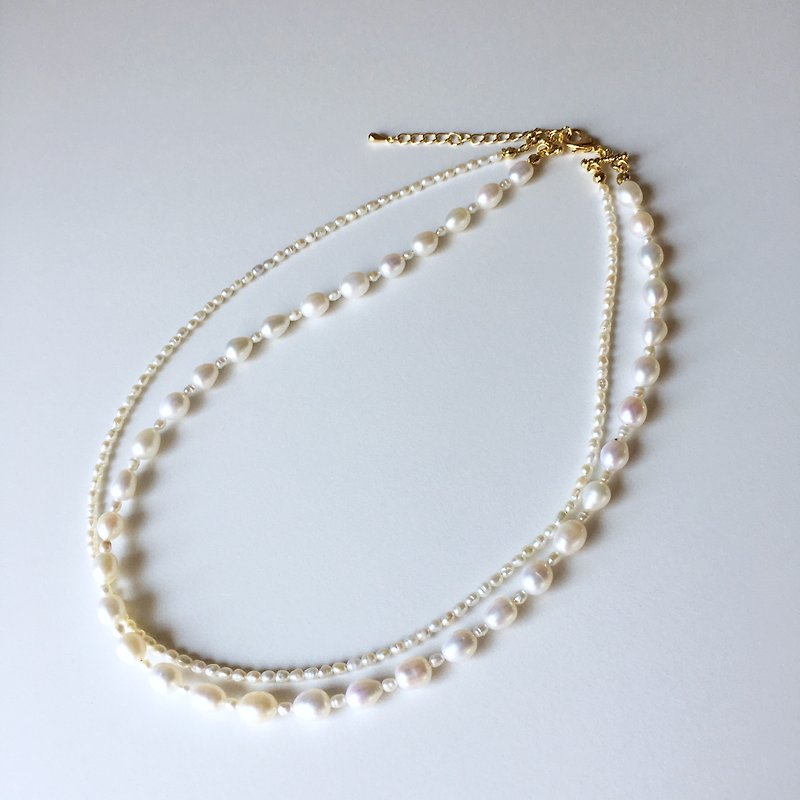 【Birthstone in June】 Freshwater Pearl 2 Necklace - Necklaces - Gemstone White