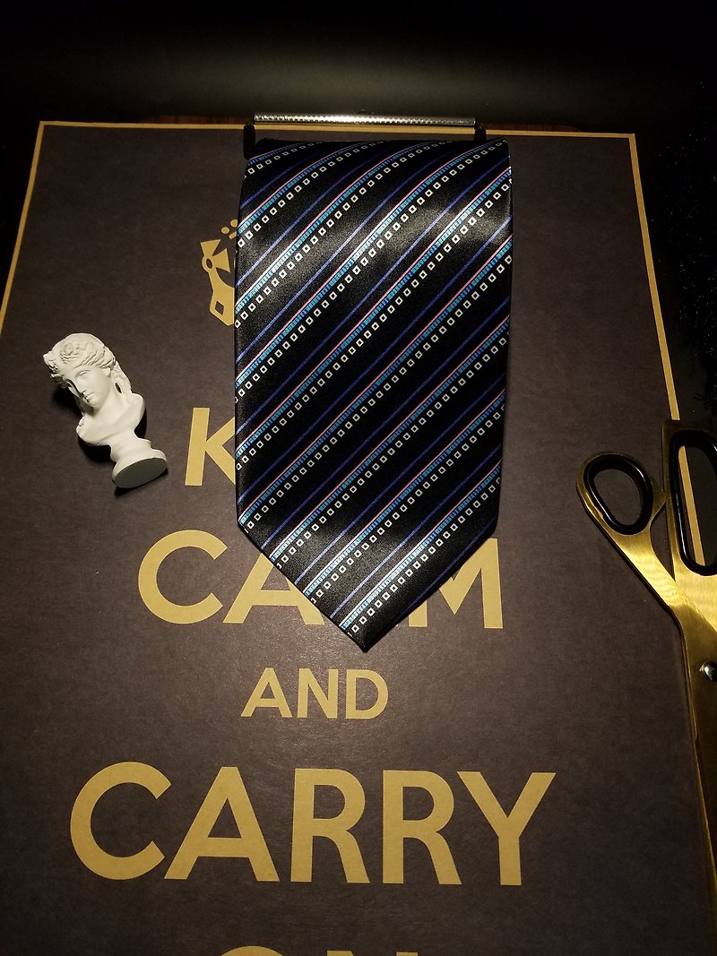 黑色藍條紋領帶商務正裝領帶 - 領呔/呔夾 - 絲．絹 黑色