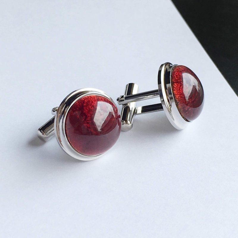 Sepia [Garnet Garnet] Cloisonne Cufflinks Cufflinks Sterling Silver Cloisonne - Cuff Links - Other Materials Red