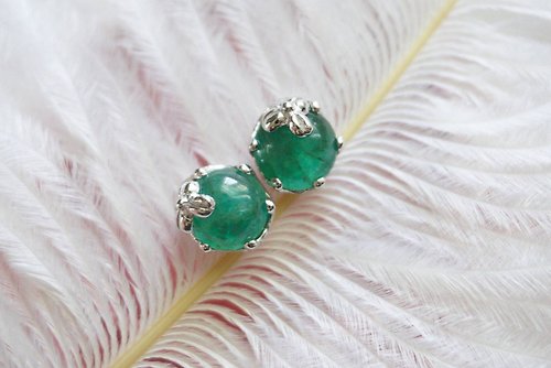 roseandmarry Stud Earrings Natural Emerald Silver, stud earrings