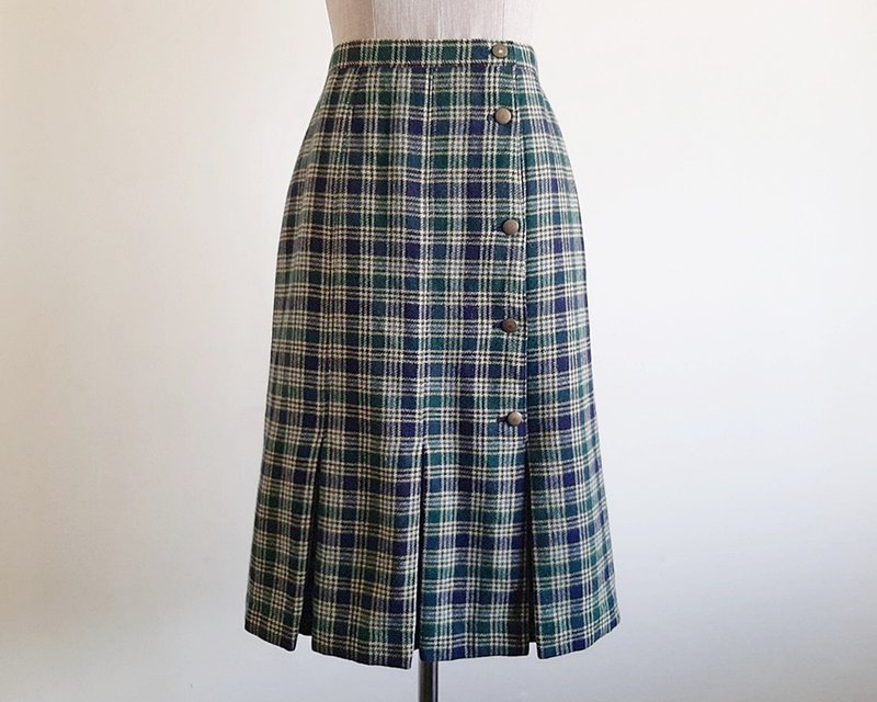 Vintage Blue Green Plaid Skirt - Skirts - Other Materials Green