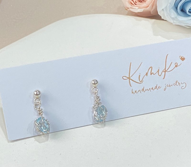 November Birthstone Metal Wrap Stone 14KGF Earrings - Earrings & Clip-ons - Crystal Blue