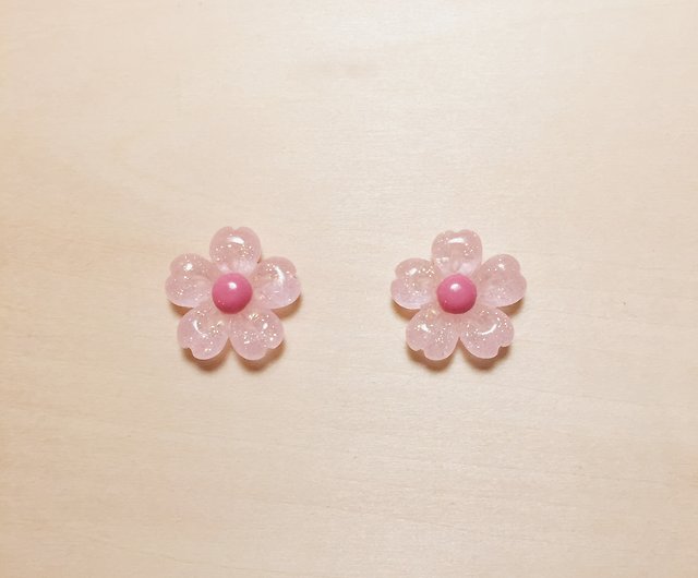 Pastel pink glitter clip on earrings