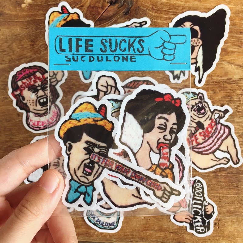 生活一團糟貼紙系列 LIFE SUCKS / 手工刺繡貼紙 - 貼紙 - 紙 多色
