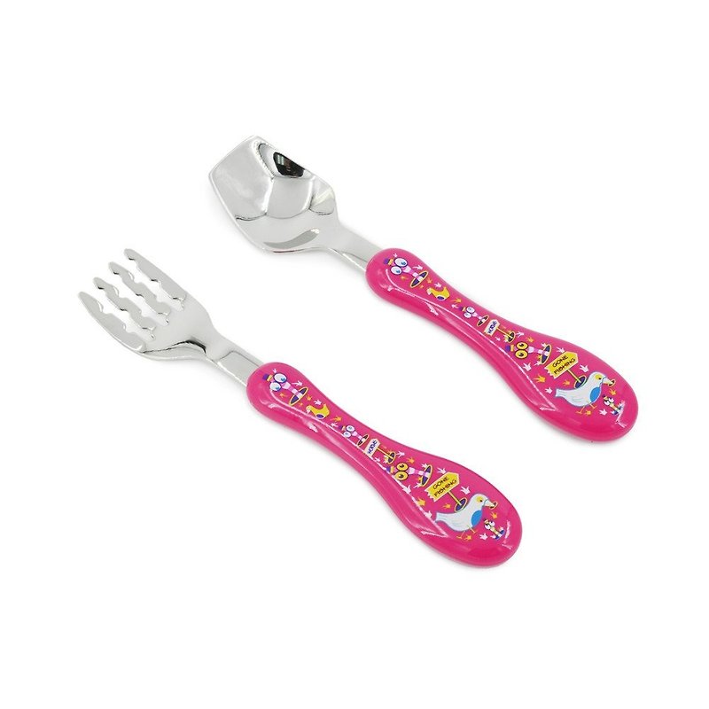 HUGGER Good Food Children's Tableware Set-Spoon + Fork (Happy Bird) - Children's Tablewear - Other Materials Pink