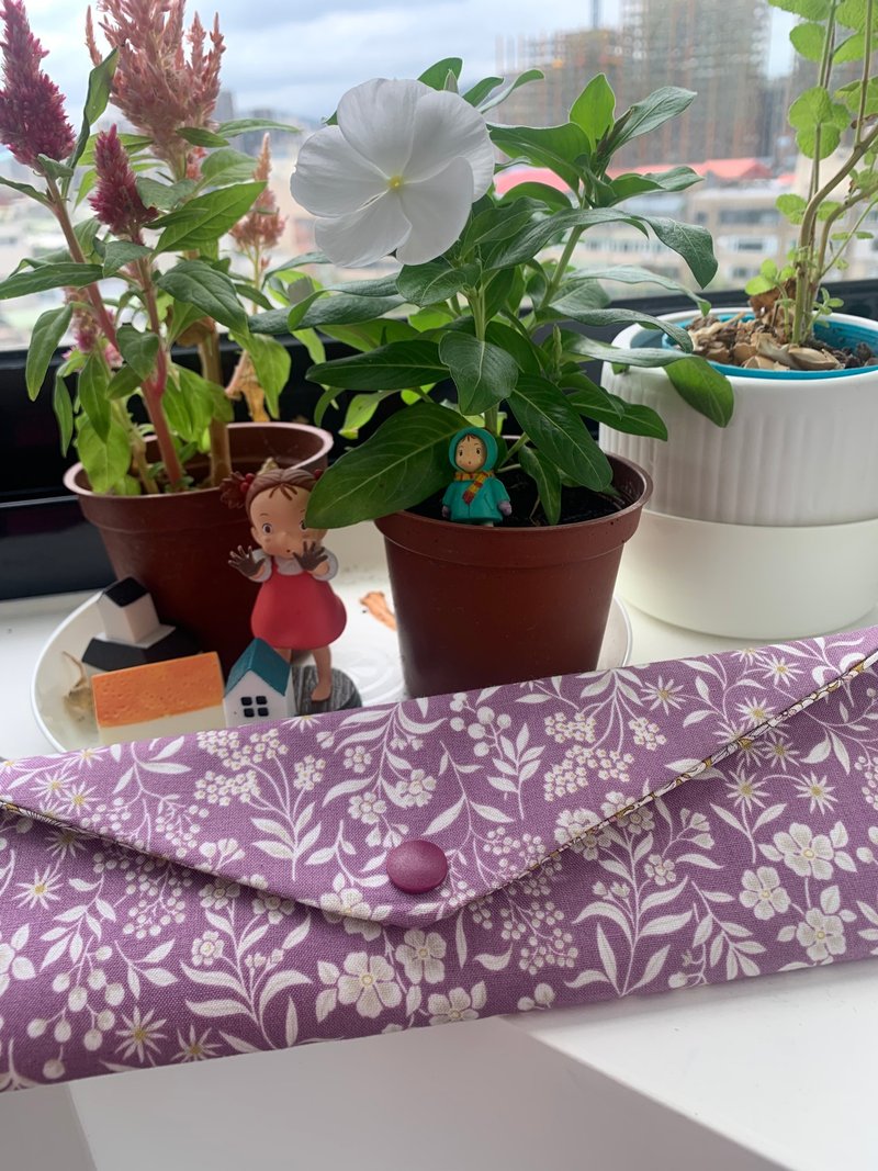 Wenqingfeng environmentally friendly pure cotton chopstick bag affectionate violet gentle purple Japanese flower sea trendy goods - Storage - Cotton & Hemp Purple