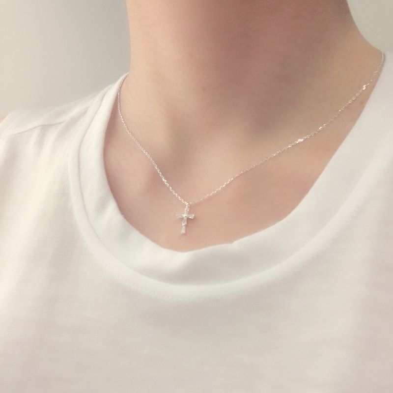 Elegant Cross Clavicle Chain S925 Sterling Silver Necklace Anti-allergy - Collar Necklaces - Sterling Silver Silver