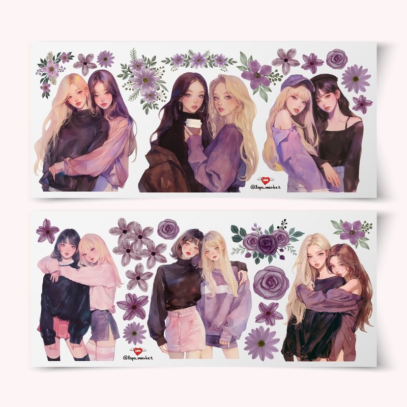 Purple Twin Girls Character Stickers 8 Sheets - Stickers - Paper 