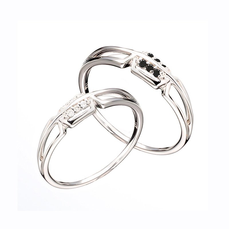 鑽戒情侶戒指 優雅鑽石金戒指 簡約14K白金男女戒指 幾何閨蜜對戒 - 對戒 - 貴金屬 銀色