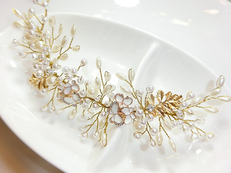 C-0608-002- pearl headdress foliage -Cash.b - Hair Accessories - Other Metals White