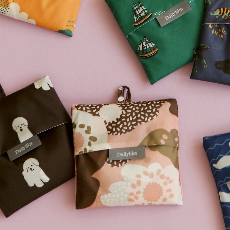 Folding pocket shopping bag S-09 flower bloom, E2D15985 - Handbags & Totes - Polyester Pink