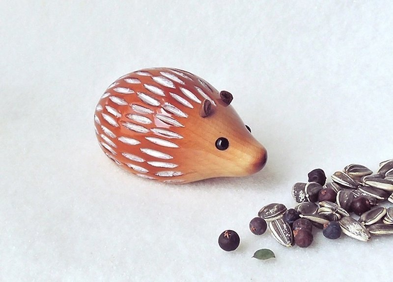 wooden hedgehog　gift / handmade / made in japan - Items for Display - Wood Brown