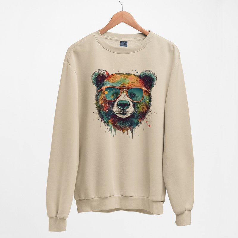 Watercolor Bear unisex Khaki sweatshirt - เสื้อผู้หญิง - ผ้าฝ้าย/ผ้าลินิน สีกากี