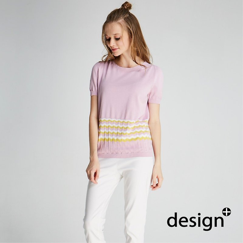 Seamless corrugated sweater (quartz powder) (1701KT02RE-S) - เสื้อผู้หญิง - ผ้าฝ้าย/ผ้าลินิน สึชมพู