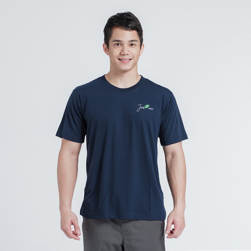 Taiwan made Tencel cotton Silver ion antibacterial navy blue small logo short-sleeved T-shirt round neck sweat and odor (extremely comfortable - Men's T-Shirts & Tops - Cotton & Hemp Blue
