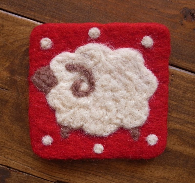 Cup coasters, Felt coasters Animal Sheep Red - Coasters - Wool Red