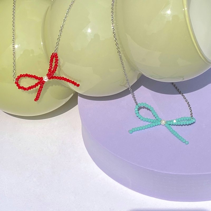 Necklace Ribbon - 項鍊 - 水晶 多色