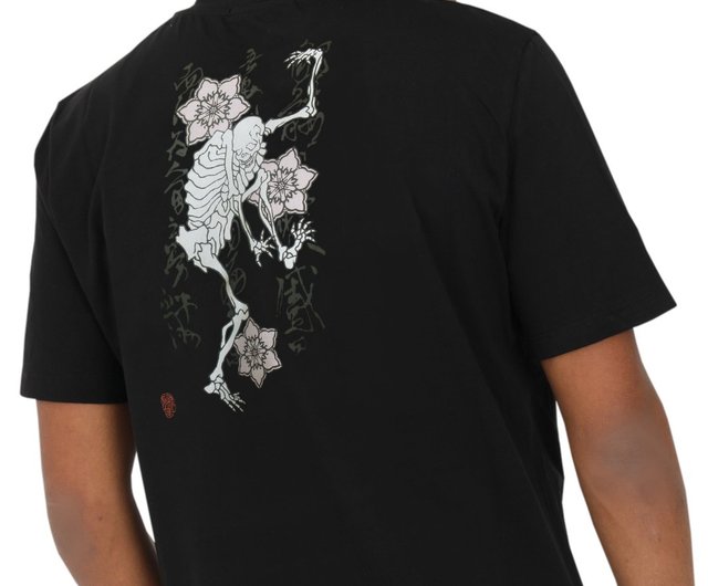 日本製アートTシャツ 髑髏 ドクロ 綿100% ユニセックス 黒