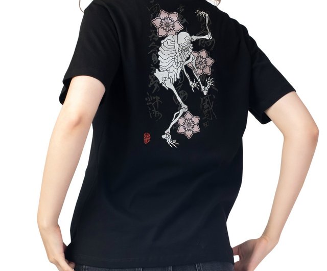 日本製アートTシャツ 髑髏 ドクロ 綿100% ユニセックス 黒