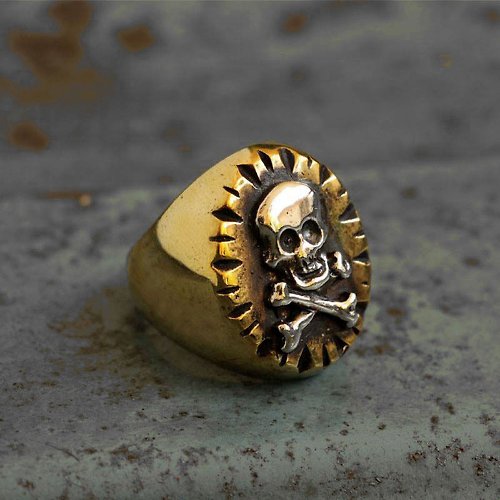 jacksclub 墨西哥騎自行車的人戒指頭骨交叉銀復古黃銅男子海盜船長海員