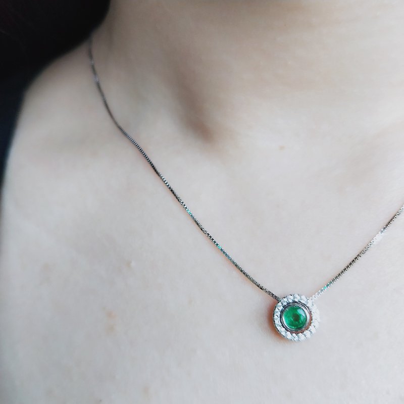 Emerald gift。拈翠-天然哥倫比亞祖母綠鎖骨鏈 - 項鍊 - 寶石 銀色