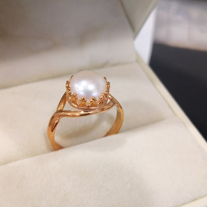 Sterling Silver Rose Gold Plated Lace Open Ring-Natural Freshwater Pearl - แหวนทั่วไป - ไข่มุก ขาว