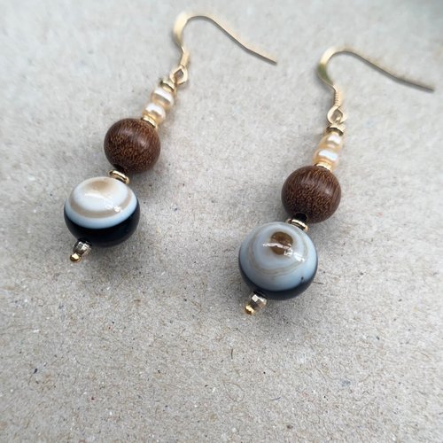 Lux Jewelry 天然石/手作輕珠寶 14KGF 真實之眼 檀木耳鉤