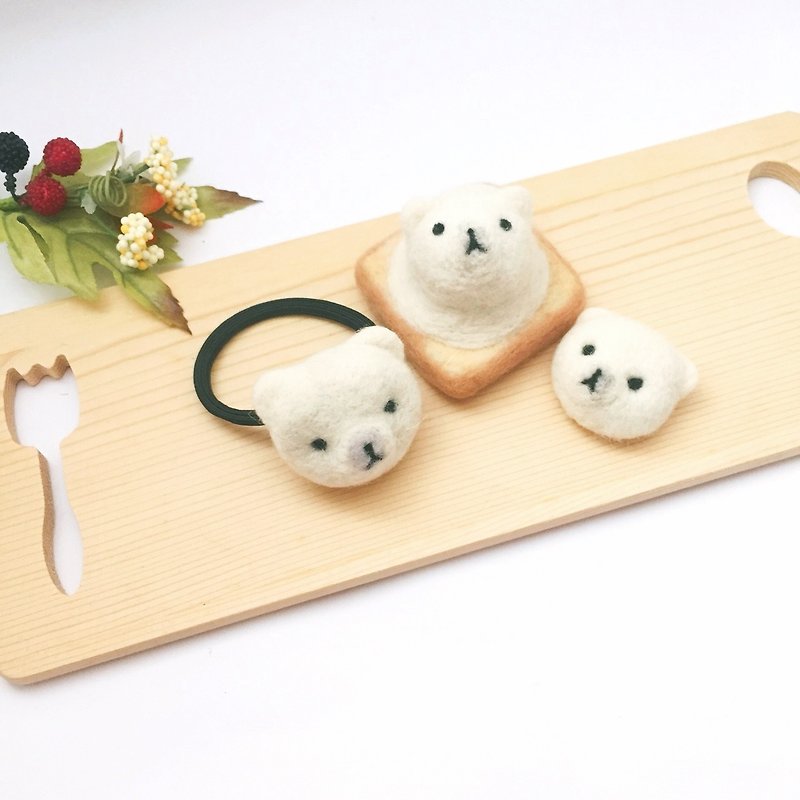 [Anniversary-Goody Bag]-Classic three-piece set of ice cream toast pin hair tie - Items for Display - Wool White