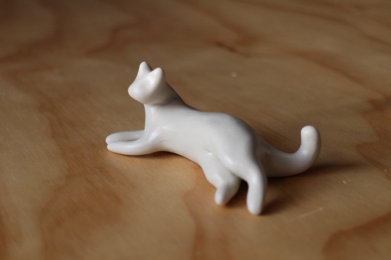 找找貓(幫您繪製家中的貓貓斑紋)-側坐貓貓 - 花瓶/花器 - 瓷 白色