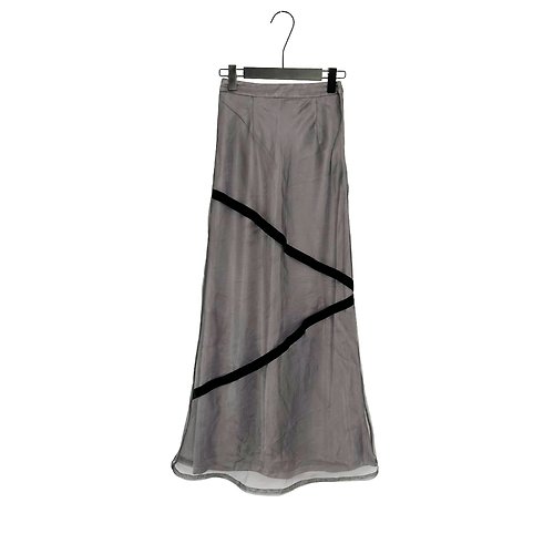 蘿綺莉蕾芭索 二手 黑灰 雙層 薄紗 拼接 絨布 白內裡 合身 高腰 24 長裙 PF324